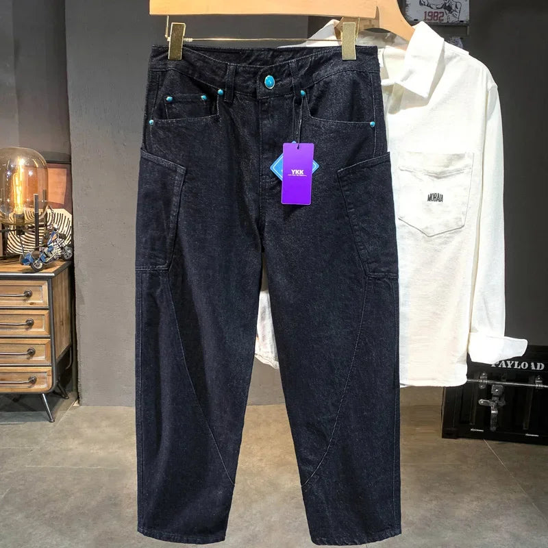 men denim streetwear fashion brand hip hop loose casual wide leg cargo harem jeans pant cityboy y2k baggy jeans trousers unique cargo style 1794