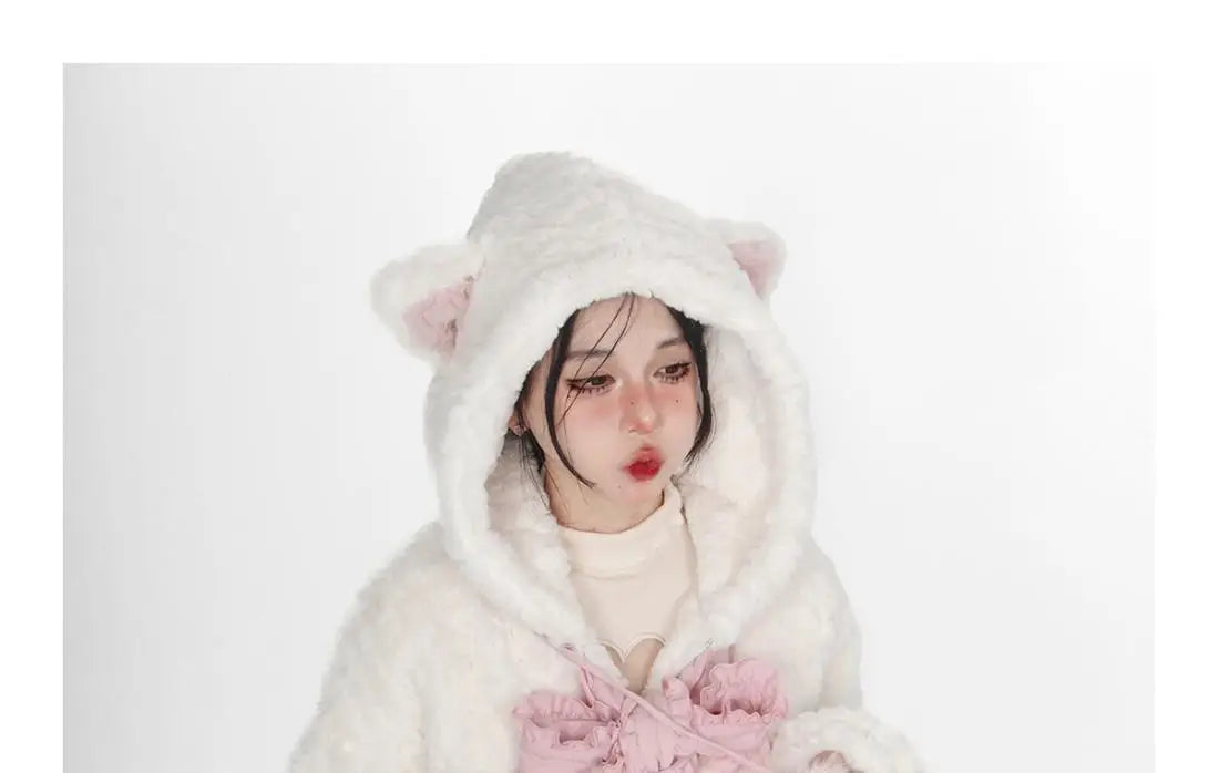 Harajuku Little WildCat Hoodies Women Bodysuit Black Tie Bowknot Cute Loose Goth Coat Y2k Style Kawaii Winter Clothes Women Street King Limited