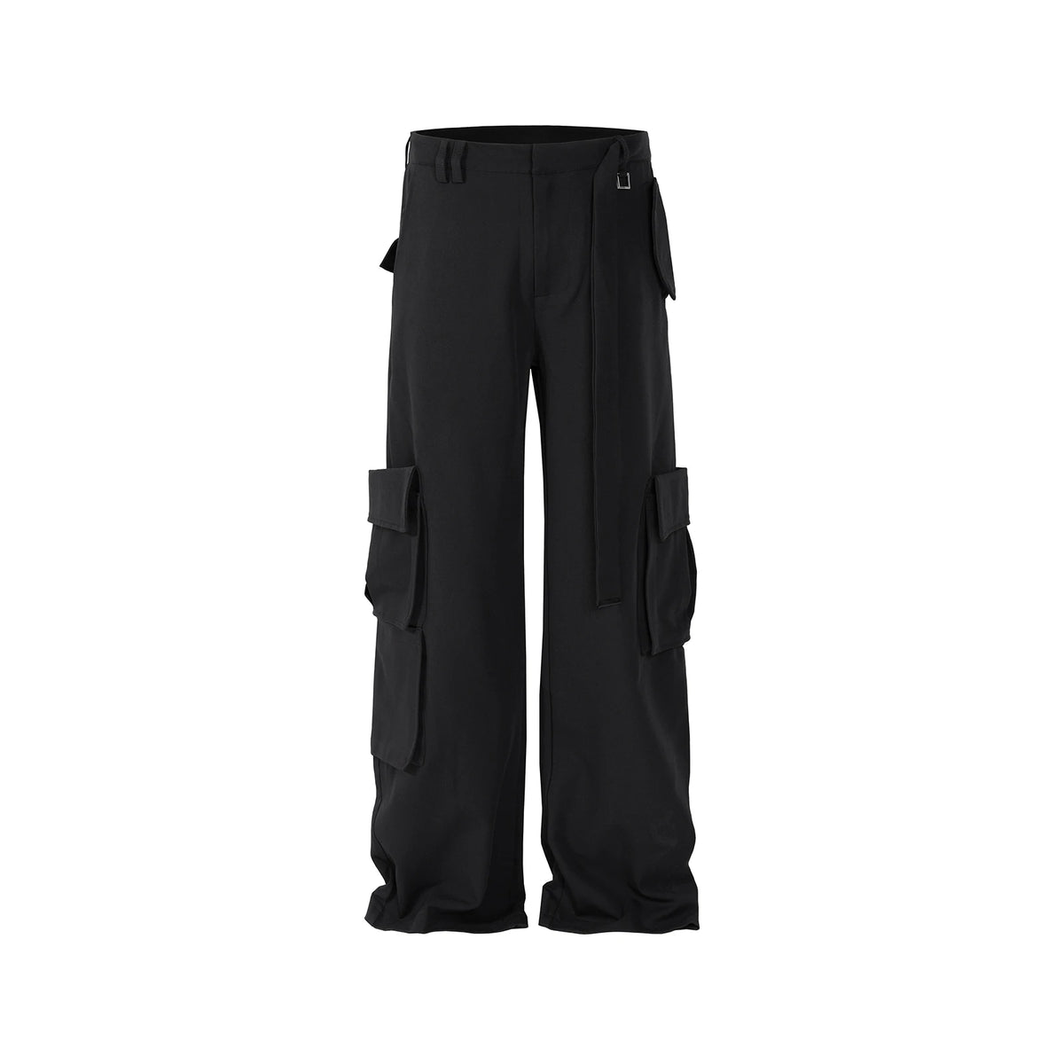 ribbons multi pockets straight black cargo drape pants for men y2k streetwear casual baggy overalls oversized casual trousers multi-pocket cargos