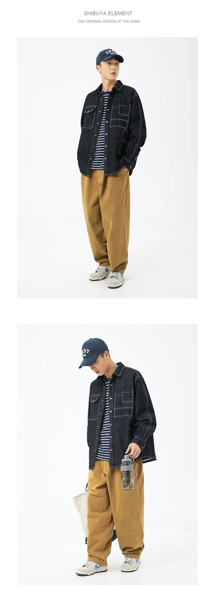 Vintage Men's Spring And Autumn New Washed Distressed Denim Shirt Jacket Loose Casual Long-Sleeved Coat Jacket Street King Limited
