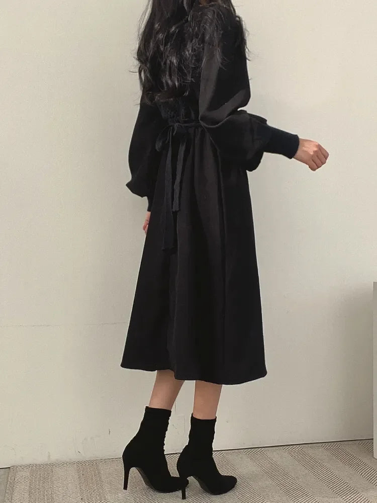 Winter Dress Long Elegant Splicing Stripes Y2k Knitted Dress Women Koean Fashion Long Sleeve Dresses Female Club Party Vestidos Street King Limited