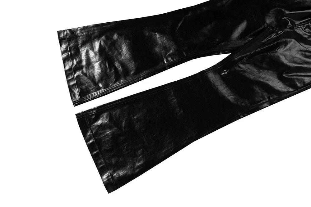 high street wide leg glossy pu leather pants sashes boot cut men and wome straight baggy casual jeans oversized flared trousers unique jeans style 3641
