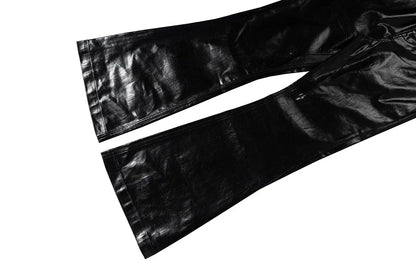 high street wide leg glossy pu leather pants sashes boot cut men and wome straight baggy casual jeans oversized flared trousers unique jeans style 3641