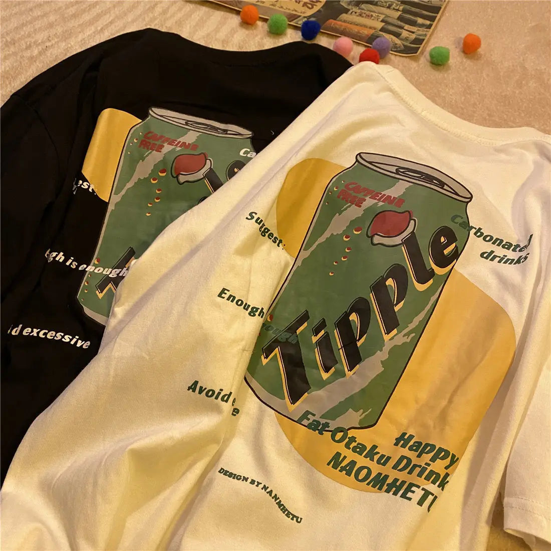 Pure cotton American style retro short-sleeved T-shirt for men and women lemonade cartoon couple wear round neck T-shirt for men Street King Limited