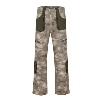 vintage camouflage denim jean street wear functioncan patches casual jeans pants mens baggy straight leg camou jeans overalls stacked flare jeans