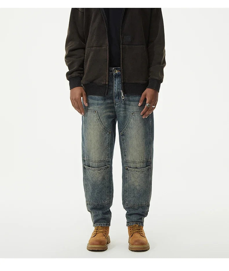 men streetwear fashion loose casual plus size denim harem jeans pant cityboy retro splice pocket cargo jeans trousers 40 38 unique cargo style 3065