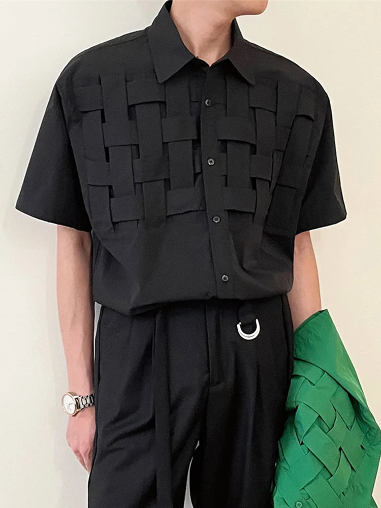 Streetwear Summer High Street Knitting Short Sleeve Mens Shirts Luxury Social Sol Summer High Street Knitting Short Sleeve Mens Shirts Luxury Social Solid Shirt Korean Fashion Y2K Clothes Camisas De Hombre Fashion Sweater Jacket With Graphic Design For Men