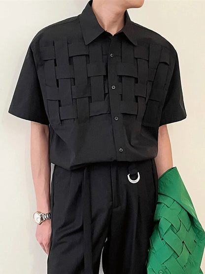 Streetwear Summer High Street Knitting Short Sleeve Mens Shirts Luxury Social Sol Summer High Street Knitting Short Sleeve Mens Shirts Luxury Social Solid Shirt Korean Fashion Y2K Clothes Camisas De Hombre Fashion Sweater Jacket With Graphic Design For Men