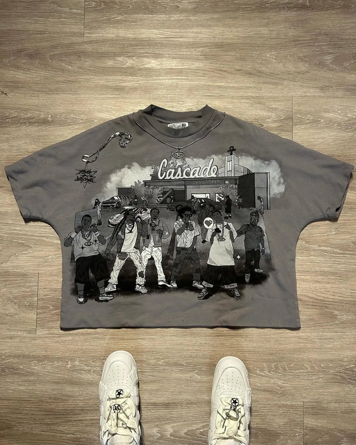 2024 New Spring and Autumn Fashion Cartoon Printed Oversized T-Shirt Women's Y2K Street Hip-Hop Harajuku Loose Short-Sleeved Top Street King Limited