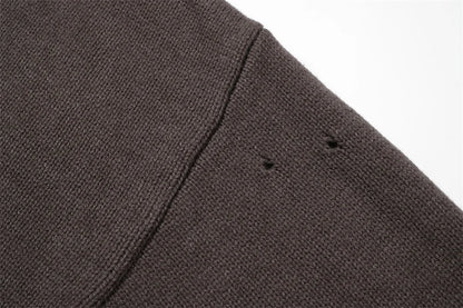 Undermycar 2023 New High Street Fashion Brand Worn Out Hole Large Loose Round Neck Sweater Brown Street King Limited