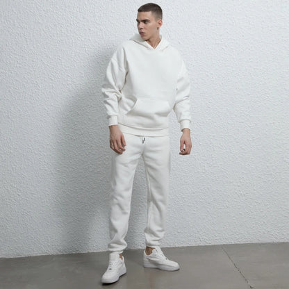 rainbowtouches quality pure cotton 2 piece couple hoodie solid color hip hop casual sportswear pullover mens pants plush relaxed fit trousers