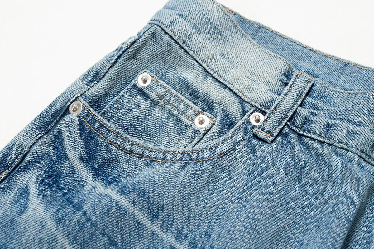 streetwear ropa hombre lightning pattern washed split jeans for men washed pocket baggy casual denim trousers oversized cargos 1 unique cargo style 642