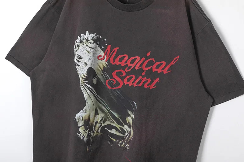 SAINT Short Sleeve Top Tees Men Woman Best Quality Space Exploration Cartoon Photo O-Neck Versatile T Shirt Street King Limited