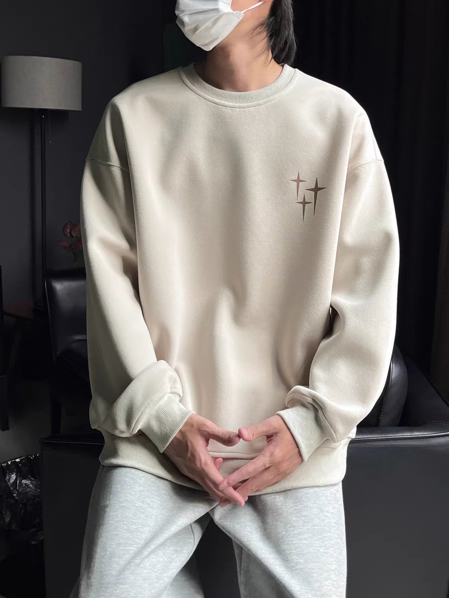 Trendy Korean Personalized Street Sweatshirt Men American Fashion Brand High Street Hip Hop Letter Round Neck Long Sleeved Top Street King Limited