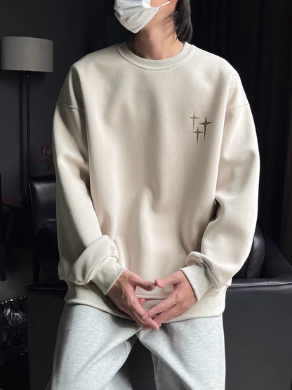 Trendy Korean Personalized Street Sweatshirt Men American Fashion Brand High Street Hip Hop Letter Round Neck Long Sleeved Top Street King Limited