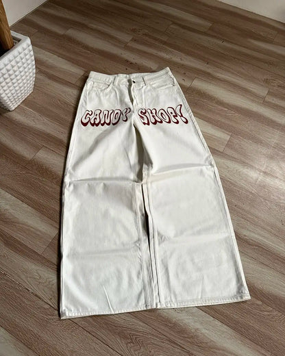 Y2K Harajuku Retro Washed Baggy Jeans Street Hip-hop Anime Printed Wide Pattern Straight Pants Men Trendy Brand Casual Trousers Street King Limited