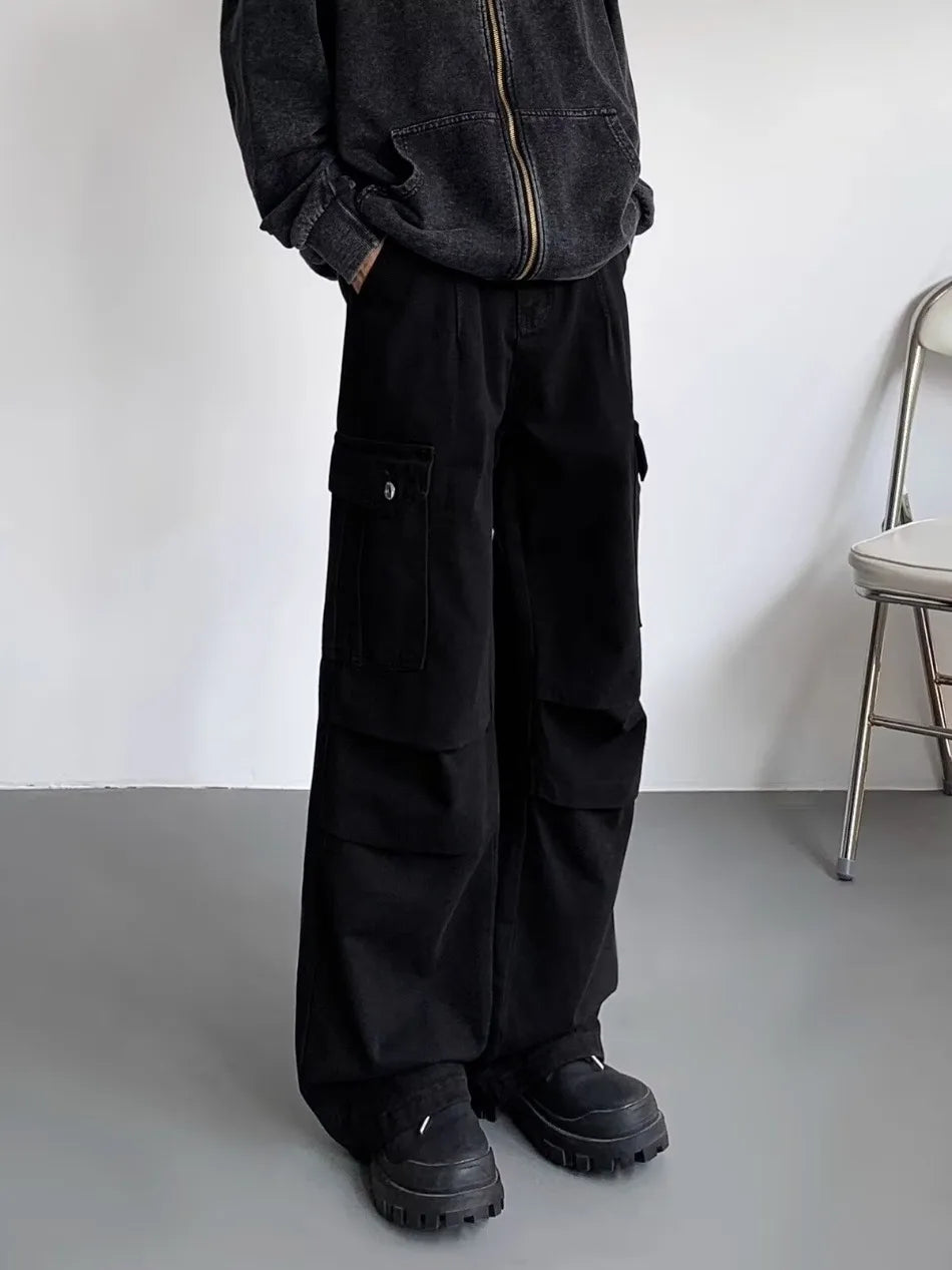 American Tie Dye Cargo Pants Mens Autumn Vintage High Street Straight Leg Trousers Casual Multi Pocket Loose Overalls Male Street King Limited