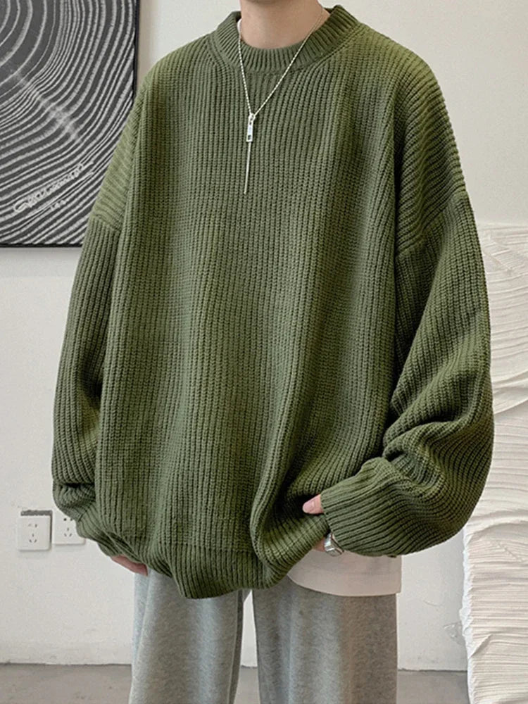 2023 Autumn Crew Neck Solid Color Pullover Sweaters For Men Casual Y2K Knitted Sweater High Street Fashion Jumpers Hombre Street King Limited