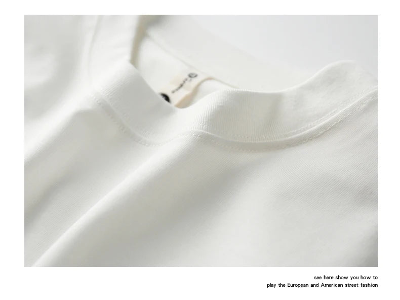 Cotton Long-Sleeved T-Shirt Men's Spring And Autumn Basic Solid Color Inner Loose Sweatshirt Men's White Bottoming Shirt Street King Limited