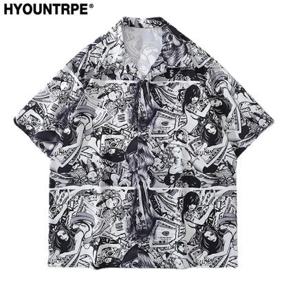 Anime Graphics Print Shirt New Casual Short Sleeve Harajuku Hawaiian Shirt Hip Hop Streetwear Loose Top Shirts for Mens Clothing Street King Limited