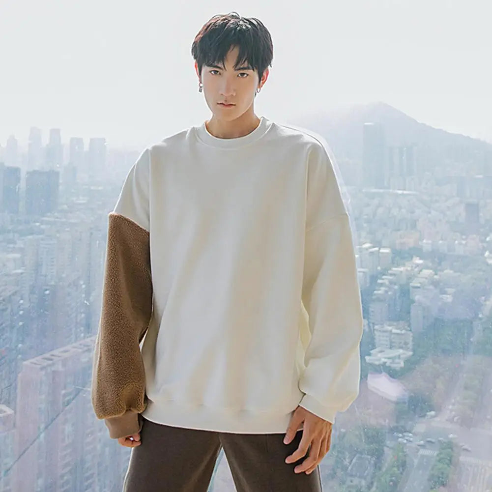 Long-sleeved Round Neck Sweater Lamb Hair Embroidery Flocking Sweater Loose Warm Winter Men's Bear Street King Limited