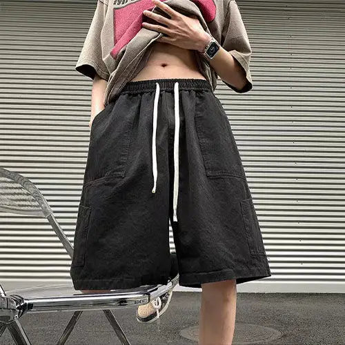 Korean Khaki Cargo Shorts for Men and Women in Summer Y2K Japanese Retro Casual Wide-leg Harajuku Trendy Sports Shorts Street King Limited