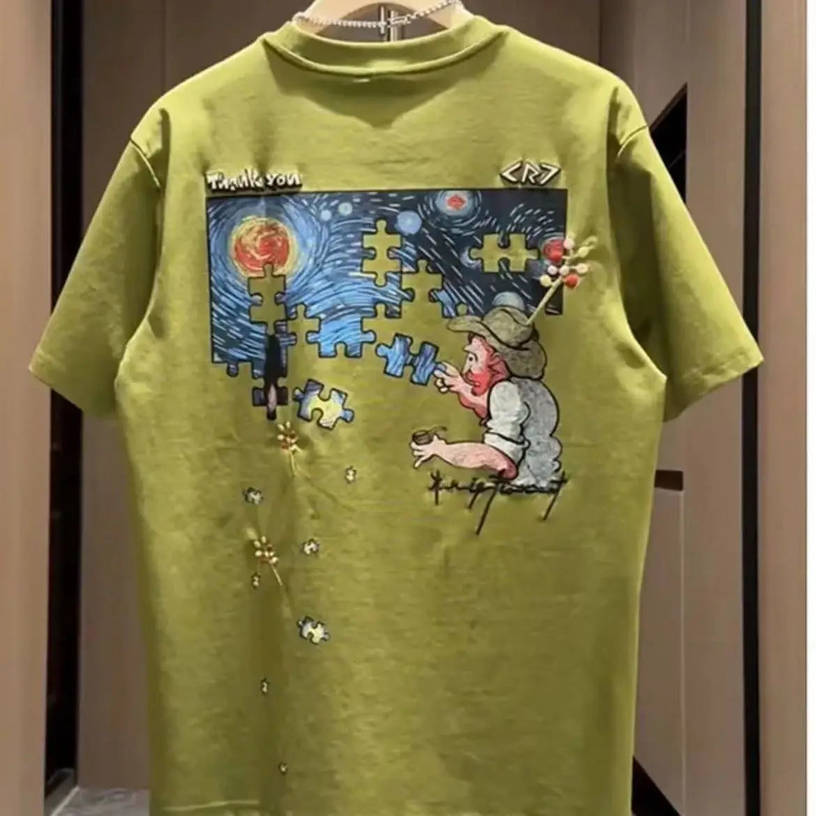 American hip-hop personality starry sky print round neck short sleeved men and women summer trend loose casual T-shirt top y2k Street King Limited