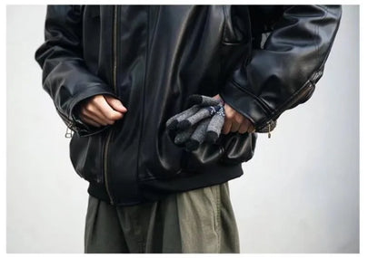 japanese street motorcycle set men thickened stand collar hip hop leather jacket harajuku casual pants 2 pcs bomber suit 2023 unique default style 4350