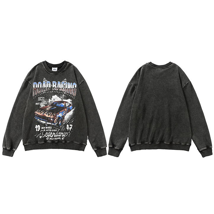 "Road Racing" Men Women Unisex Hip Hop Streetwear Graphic Pullover Harajuku Sweatshirt Daulet Apparel