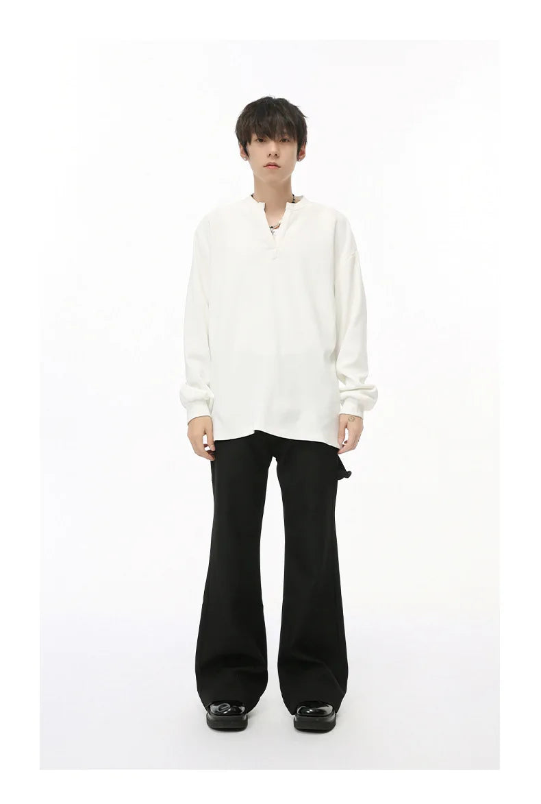 Men's  V-neck Long Sleeve T-Shirt Tops Clothing Autumn Korean Style Lazy Simple Solid Color Casual Pullover Bottoming Shirt Street King Limited