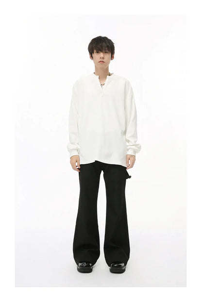 Men's  V-neck Long Sleeve T-Shirt Tops Clothing Autumn Korean Style Lazy Simple Solid Color Casual Pullover Bottoming Shirt Street King Limited