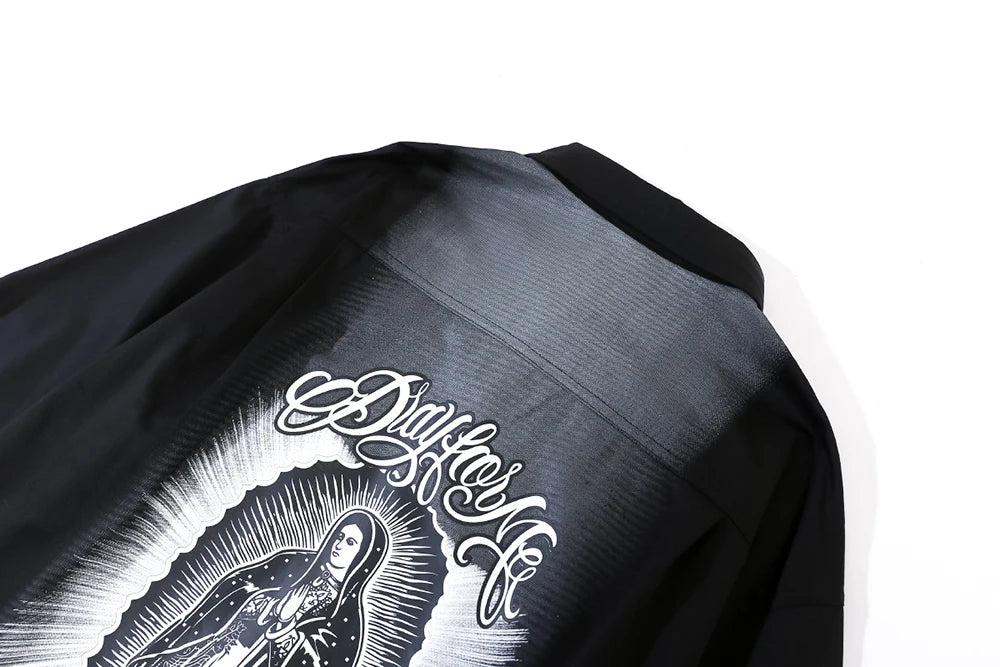 Back Characater Letter Print Washed Autumn Shirts for Men Lapel High Street Baggy Y2k Camisas Oversized Long Sleeve Blouses Street King Limited