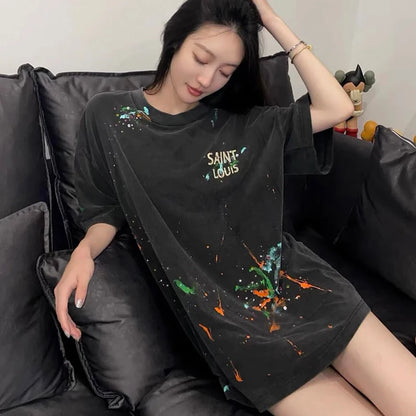 2024ss Saint Louis T-shirts Men Woman Good Quality Cotton Loose Wash White Nightmare Debris Printing Top Tees Street King Limited