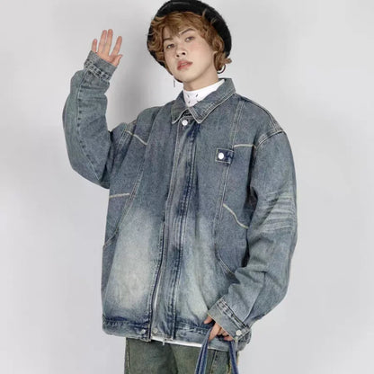 high street washed denim jacket mens 2024 spring trend oversize hip hop male coats color blocking motorcycle street outwear y2k urban skinny jeans
