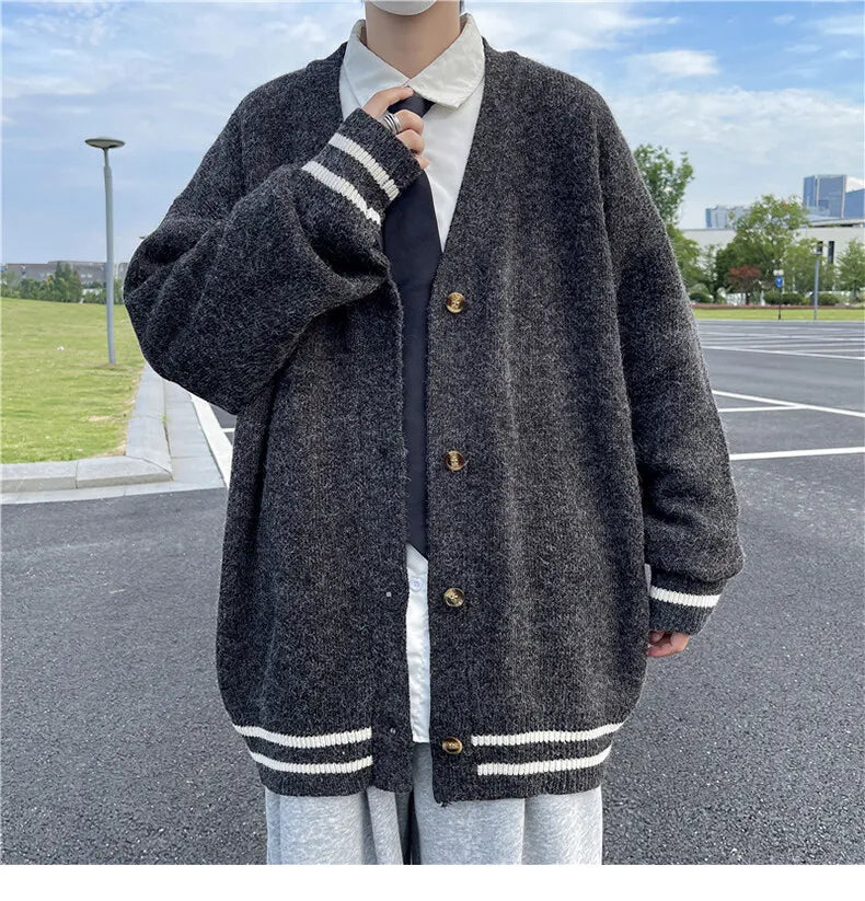 2023 British Retro Cardigan Sweater New Korean Harajuku Academic Knitted Sweater Pullover Hip Hop Streetwear Loose Knitwear Tops Street King Limited