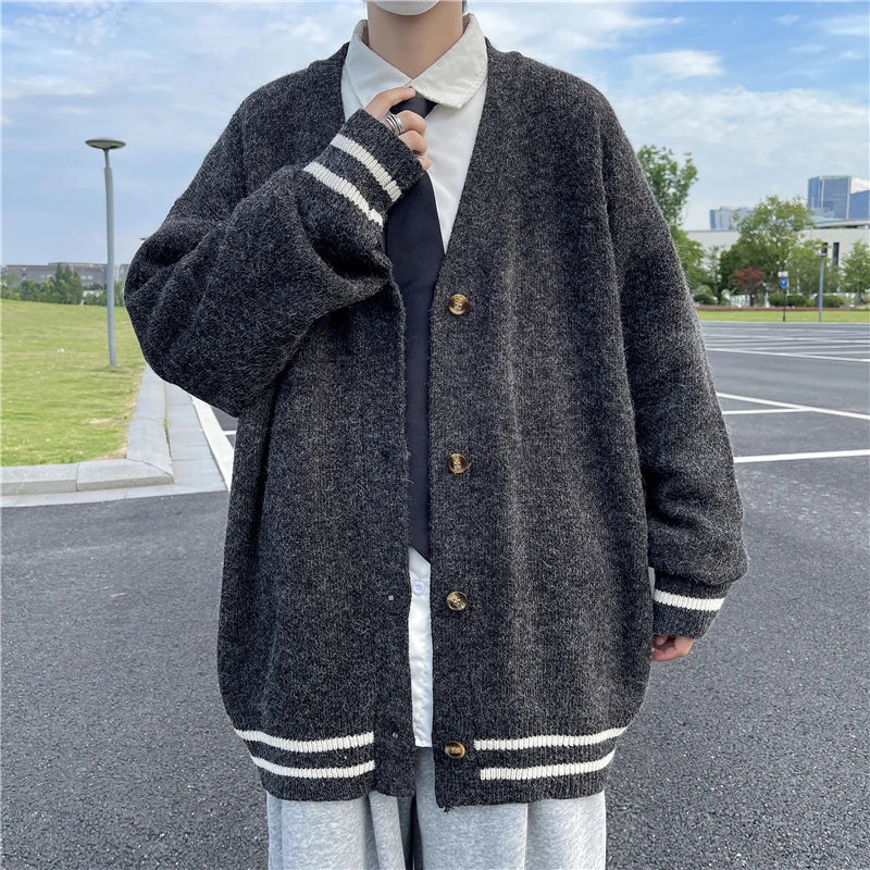2023 British Retro Cardigan Sweater New Korean Harajuku Academic Knitted Sweater Pullover Hip Hop Streetwear Loose Knitwear Tops Street King Limited