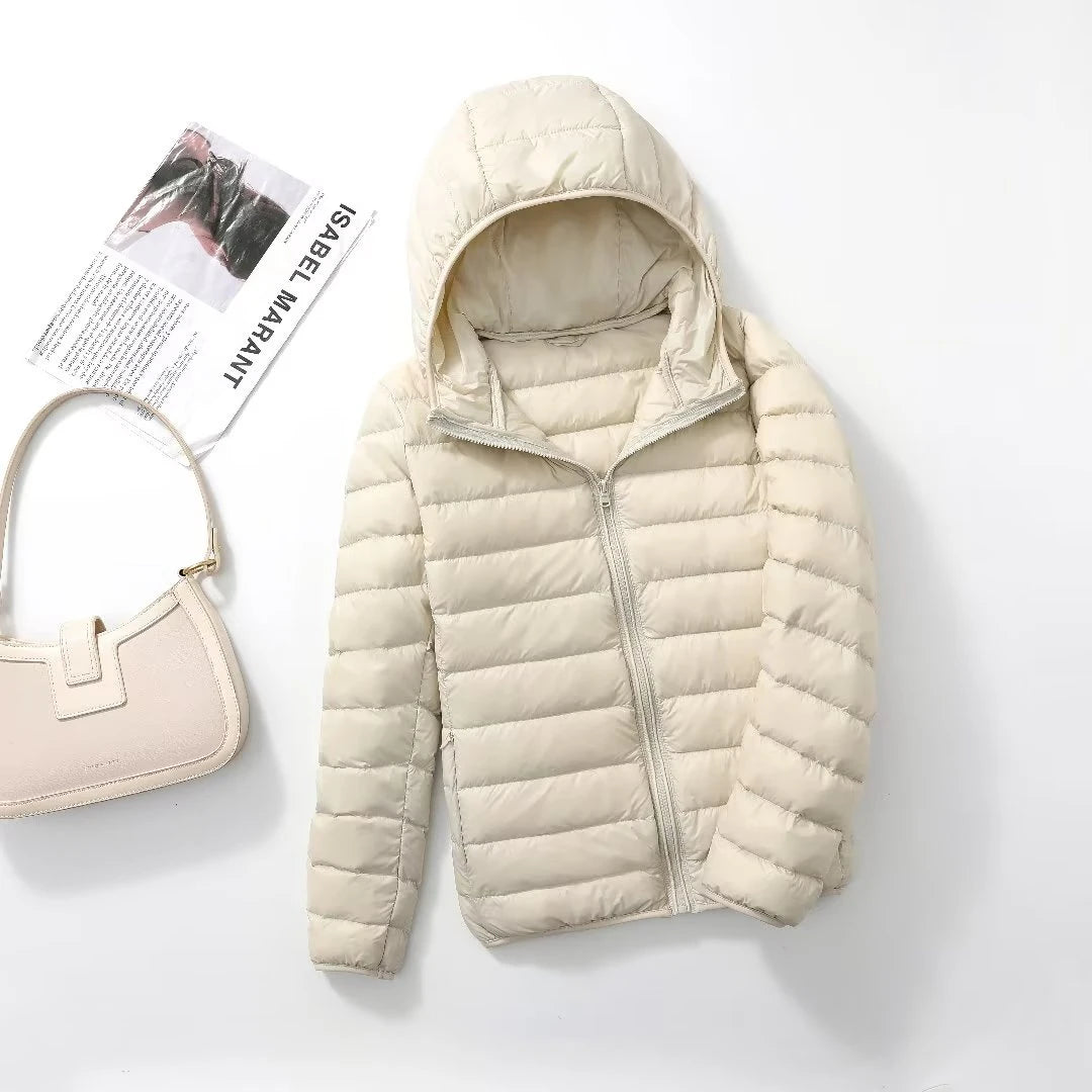 plus size thin light down jacket women 2023 autumn winter slim short hooded warm white duck down coat women outerwear streetwear unique shorts style 4255