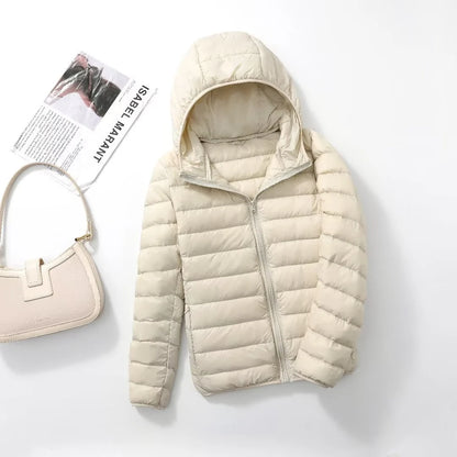 plus size thin light down jacket women 2023 autumn winter slim short hooded warm white duck down coat women outerwear streetwear unique shorts style 4255