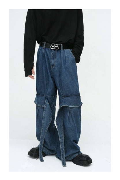 men fashion baggy jeans irregular patchwork loose straight denim pants 2023 new man blue casual oversized jeans trouser unique jeans style 947