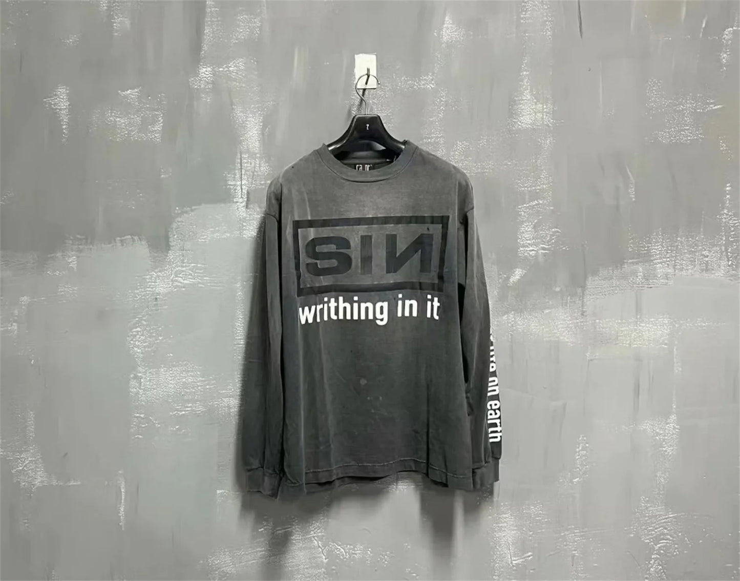 Summer Retro Vintage SIN Print High-Street Distressed Worn Cotton Casual Loose Long Sleeve T-Shirt Pullover Street King Limited