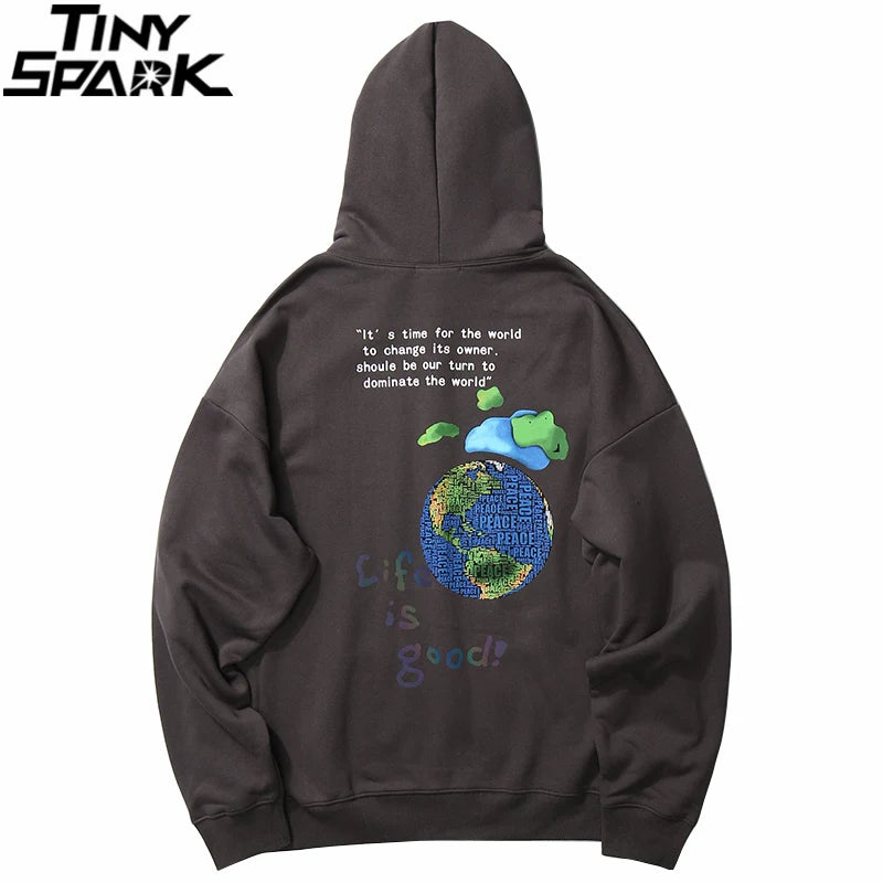 2023 Hip Hop Streetwear Hoodies Sweatshirt Globe Print Men Harajuku Pullover Hoodie Winter Fleece Cotton Autumn Sweatshirt Loose Street King Limited