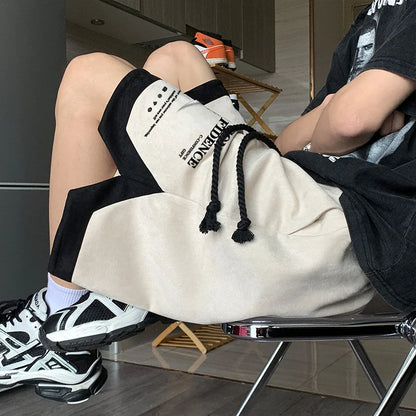 summer letter print suede shorts mens basketball training baggy short sweatpants new streetwear patckwork gym y2k bermudas unique joggers style 3284