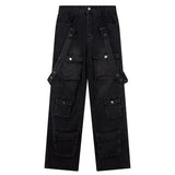 Men Jeans Black Multiple Pockets Baggy Cargo Pants American Retro Wide Leg Straight Denim Trousers Y2K Hip Hop Streetwear Unisex Street King Limited