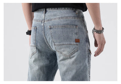 zipper hole patchwork pleated skinny denim jeans men casual slim fit biker trouser jeans fashion streetwear hip hop jean joggers unique joggers style 782