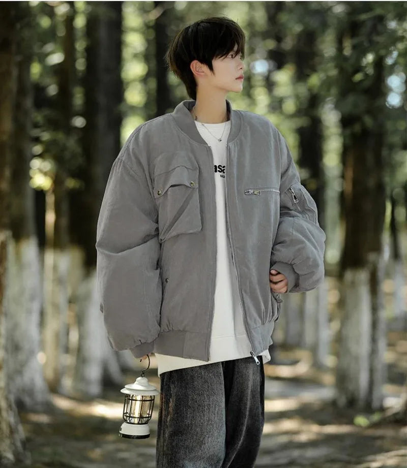 High Street Pilot Cotton Jackets Mens Thickening Winter Tooling Trendy Profile Warm Bomber Coats Unisex Baseball Collar Parkas Street King Limited
