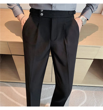 2024 High Quality Business Casual Draped High-waist Trousers Men Solid Color Formal Pants Male Formal Office Social Suit Pants Street King Limited