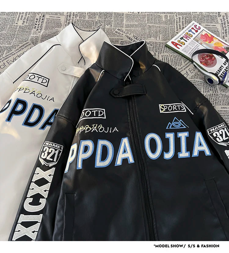 american style coat mens spring and autumn street pilot biker jacket oversized hip hop letter embroidery pu leather jackets unique default style 442