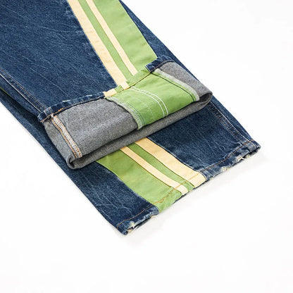 men streetwear fashion side splice hip hop loose casual wide leg straight baggy jeans pant cityboy jeans pants trousers unique jeans style 2474