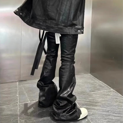 Streetwear Black Wax Leather Strecth Jeans for Men Ropa Hombre Baggy Y2k Flare Pants Oversized Straight Denim Trousers Street King Limited