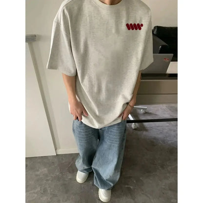 Korean style trendy brand street printed T shirt ins summer y2k simple personality hip-hop white gray sports half sleeved top Street King Limited